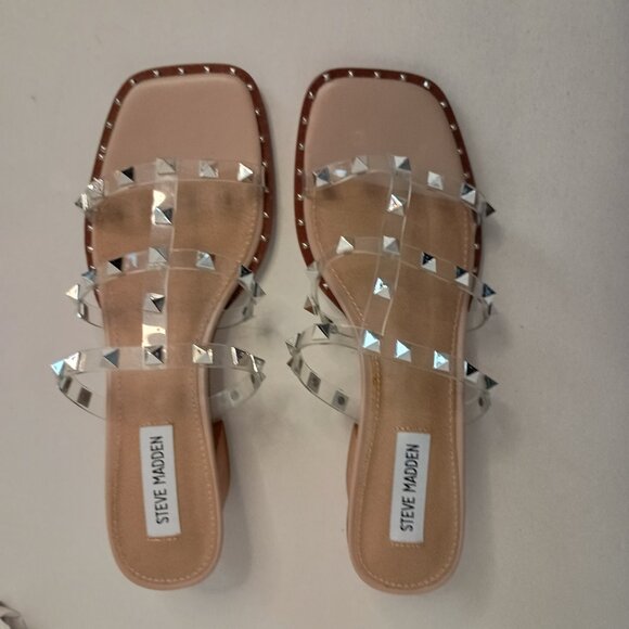 Steve Madden Studded Block Heel Clear Strappy Shoes Women’s Size 8M - Picture 12 of 12
